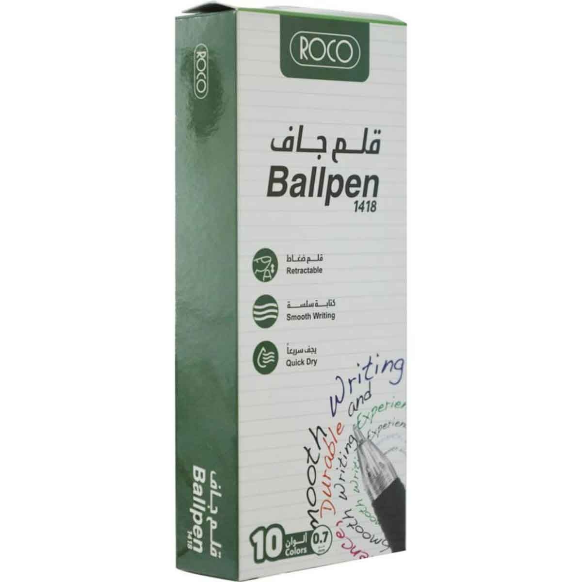 Roco Black 10-Piece 0.7mm Retractable Ballpoint Pen Set