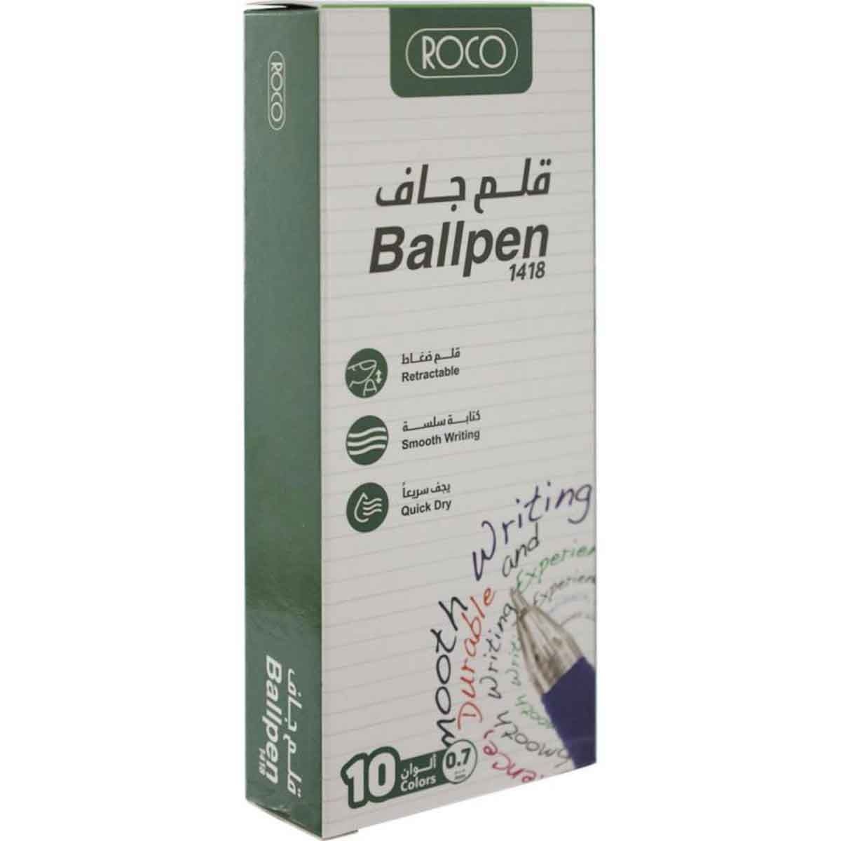 Roco Blue 10-Piece 0.7mm Retractable Ballpoint Pen Set