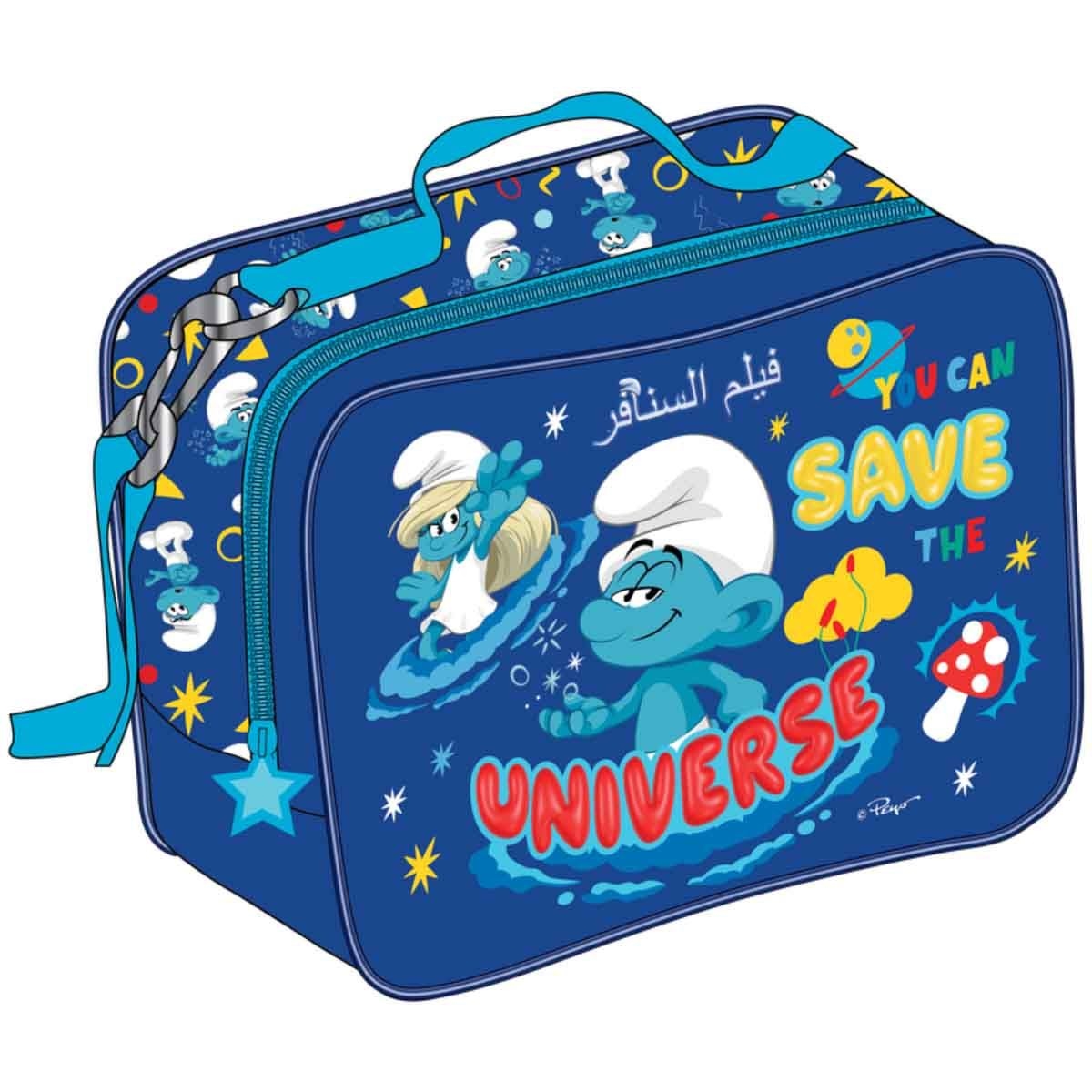سمورفس حقيبة غداء معزولة بتصميم كرتوني أزرق من IMPS