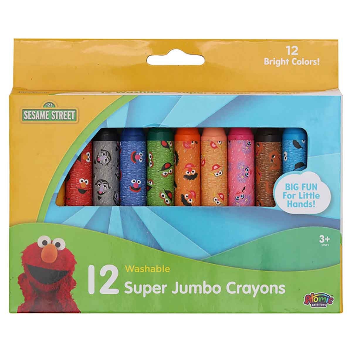 سيزام ستريت أقلام شمع كبيرة مكونة من 12 لونًا، للجنسين، للأعمار من 3 إلى 4 سنوات