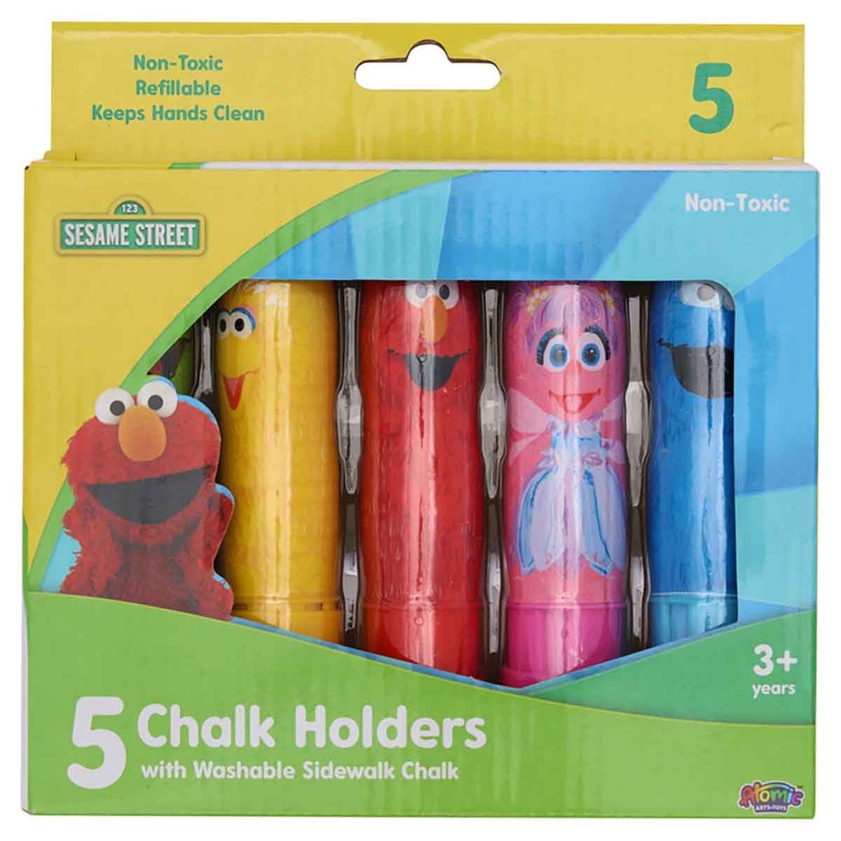سيزام ستريت 5 حوامل طباشير مع طباشير رصيف قابلة للغسل، للجنسين، للأعمار من 3 إلى 4 سنوات