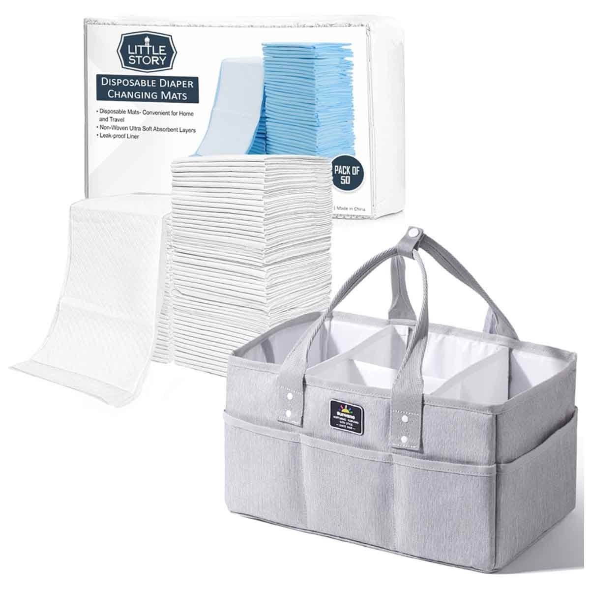 Sunveno Diaper Caddy with 50-Piece Changing Mats