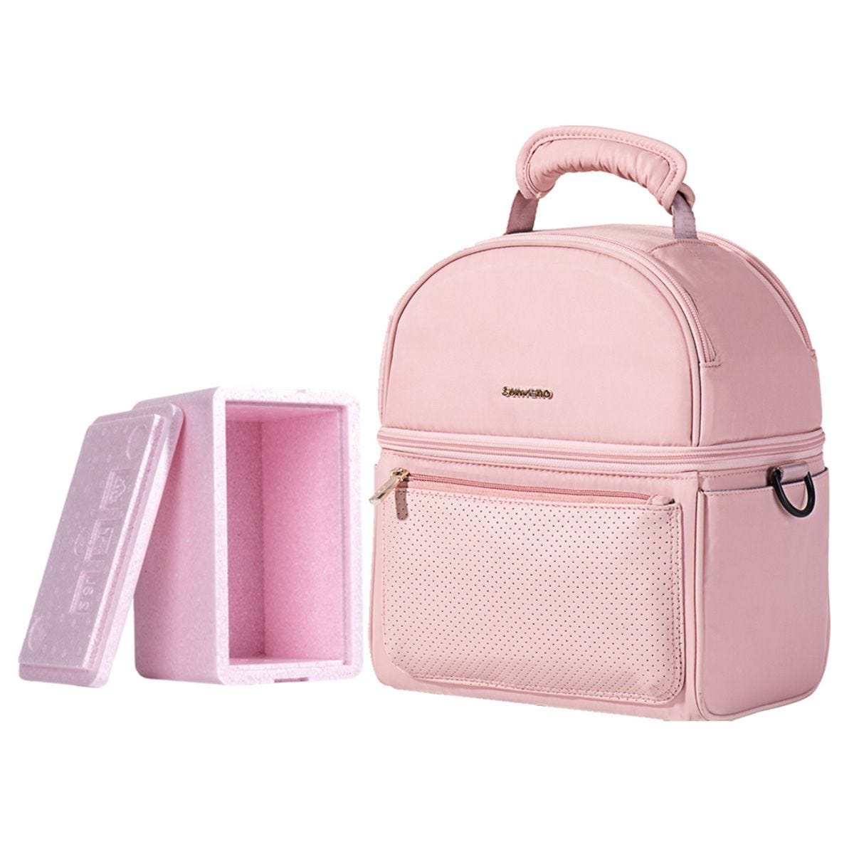 صنفينو حقيبة غداء معزولة باللون الوردي مع صندوق حراري للجنسين من عمر 13 سنة فما فوق